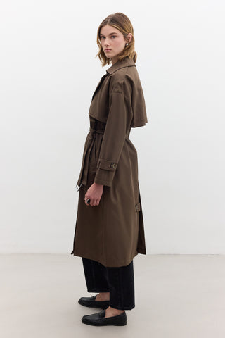 Double-Breasted Trench Coat With Buttons Dark Brown