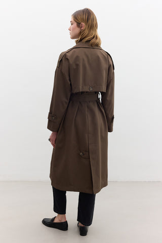 Double-Breasted Trench Coat With Buttons Dark Brown