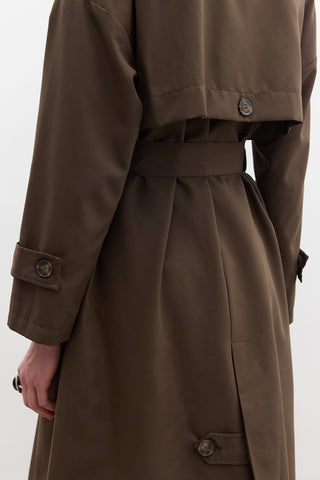 Double-Breasted Trench Coat With Buttons Dark Brown