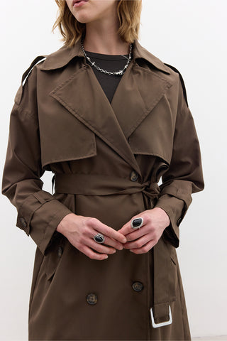 Double-Breasted Trench Coat With Buttons Dark Brown