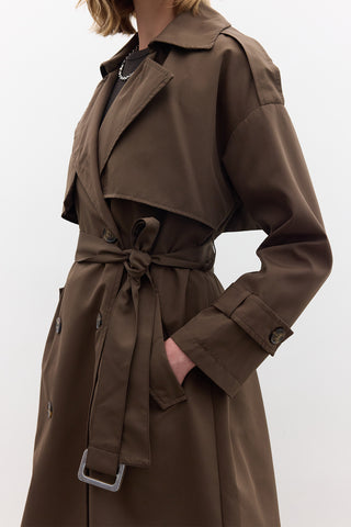 Double-Breasted Trench Coat With Buttons Dark Brown