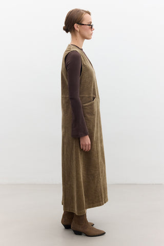 Corduroy Pinafore Dress Camel