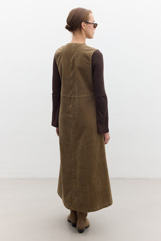 Corduroy Pinafore Dress Camel