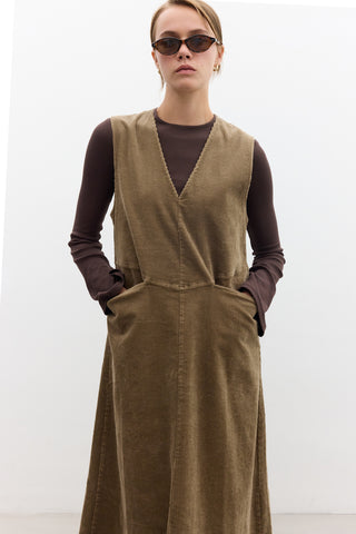 Corduroy Pinafore Dress Camel