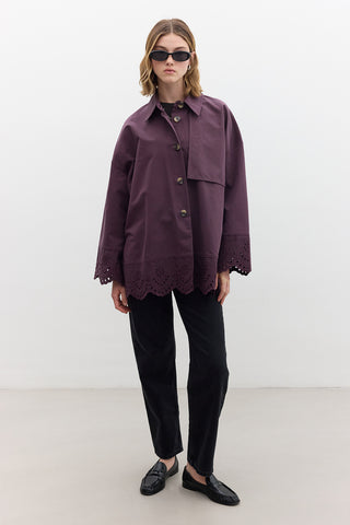 Embroidered Detail Statement Trench Coat Damson