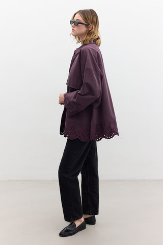Embroidered Detail Statement Trench Coat Damson