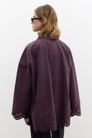Embroidered Detail Statement Trench Coat Damson