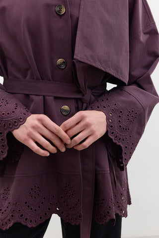 Embroidered Detail Statement Trench Coat Damson