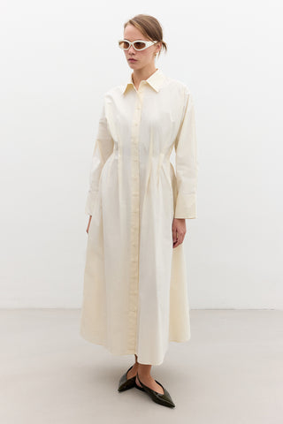 Pleated Detail Shirt Dress Soft Yellow