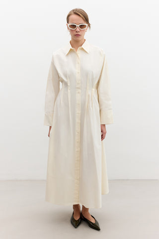 Pleated Detail Shirt Dress Soft Yellow
