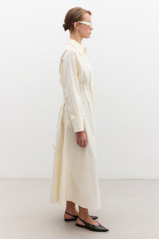 Pleated Detail Shirt Dress Soft Yellow