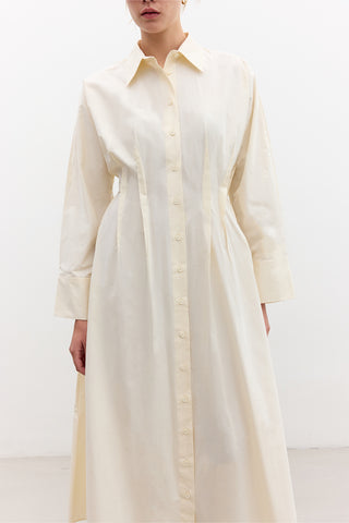 Pleated Detail Shirt Dress Soft Yellow