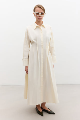 Pleated Detail Shirt Dress Soft Yellow