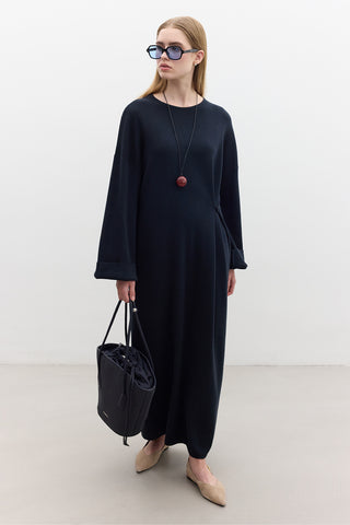 Tie Knit Dress Navy Blue