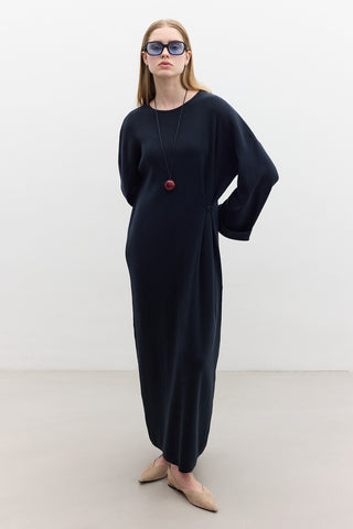 Tie Knit Dress Navy Blue