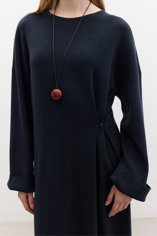 Tie Knit Dress Navy Blue