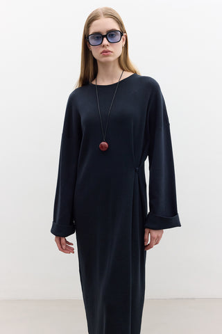 Tie Knit Dress Navy Blue