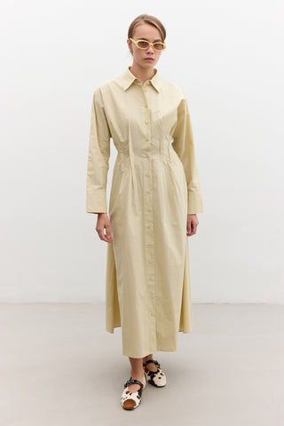 Pleated Detail Shirt Dress Yellow