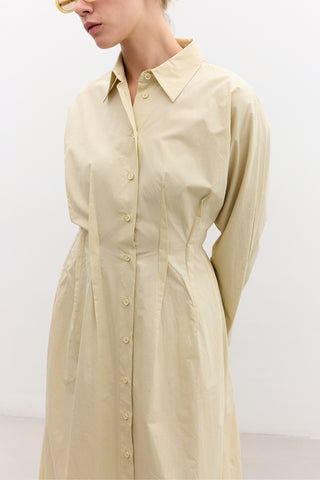 Pleated Detail Shirt Dress Yellow