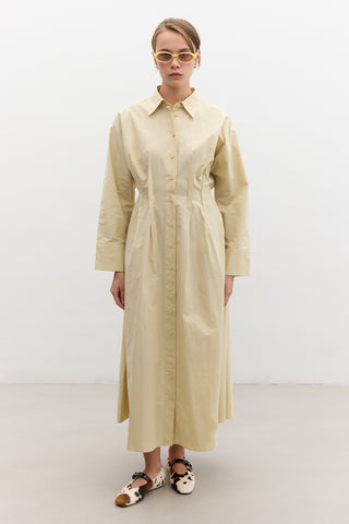 Pleated Detail Shirt Dress Yellow