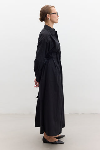 Pleated Detail Shirt Dress Black