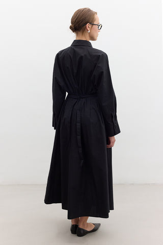Pleated Detail Shirt Dress Black