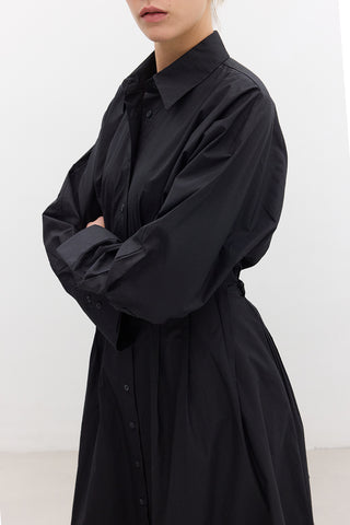 Pleated Detail Shirt Dress Black