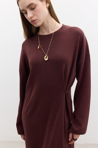 Tie Knit Dress Burgundy