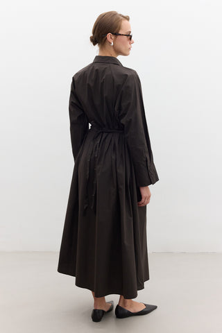 Pleated Detail Shirt Dress Chocolate