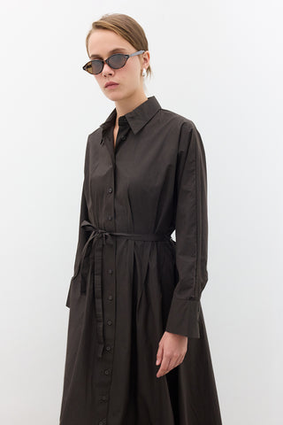 Pleated Detail Shirt Dress Chocolate