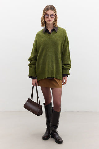 V Neck Knit Sweater Green
