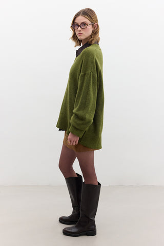V Neck Knit Sweater Green