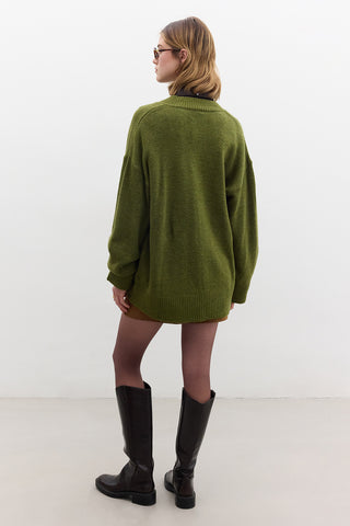 V Neck Knit Sweater Green