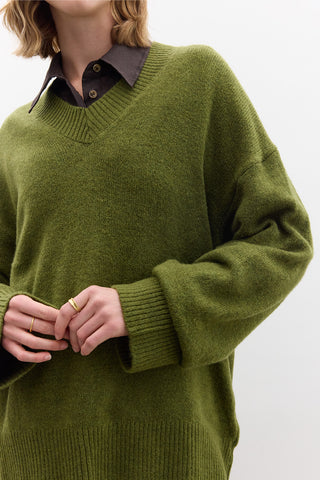 V Neck Knit Sweater Green