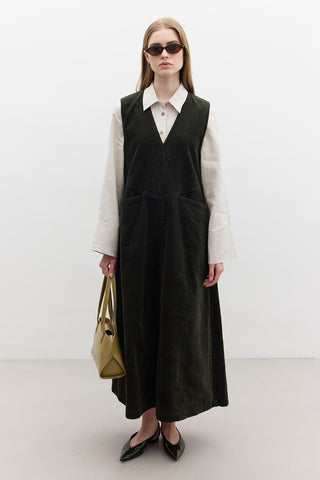 Corduroy Pinafore Dress Khaki
