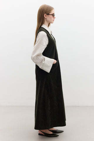 Corduroy Pinafore Dress Khaki