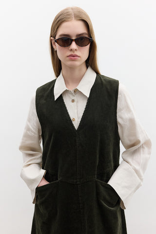Corduroy Pinafore Dress Khaki