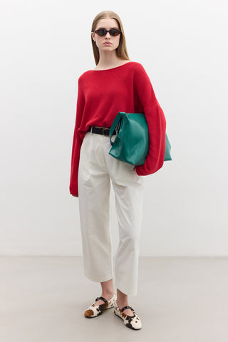 Oversized Draped Cotton Sweater Red
