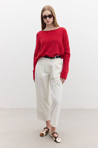 Oversized Draped Cotton Sweater Red