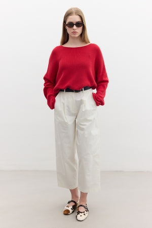 Oversized Draped Cotton Sweater Red