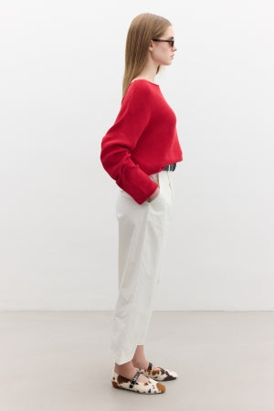 Oversized Draped Cotton Sweater Red