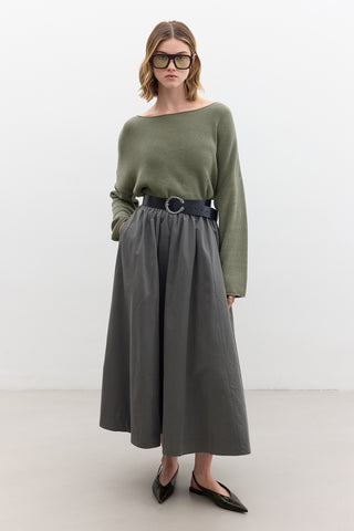 Oversized Draped Cotton Sweater Khaki