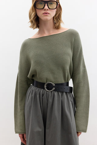 Oversized Draped Cotton Sweater Khaki