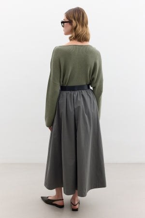 Oversized Draped Cotton Sweater Khaki
