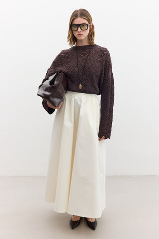 Pointelle Knit Sweater Brown