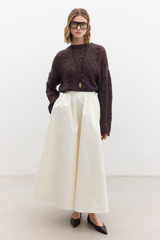 Pointelle Knit Sweater Brown