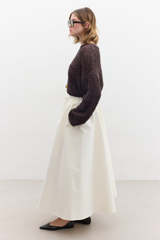 Pointelle Knit Sweater Brown