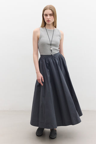 Katy Gabardine Shirred Skirt Navy Blue