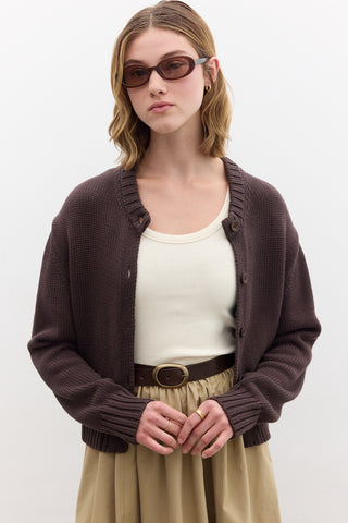 Cotton Knit Cardigan Brown