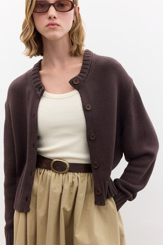 Cotton Knit Cardigan Brown